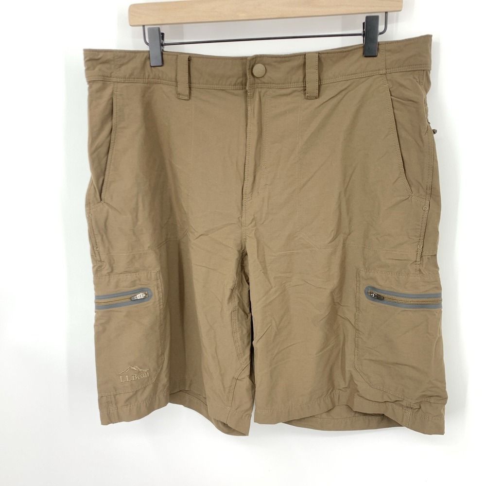 LL Bean Men Size 36 Shorts Brown Cargo Nylon Stretch Quick Dry 11"